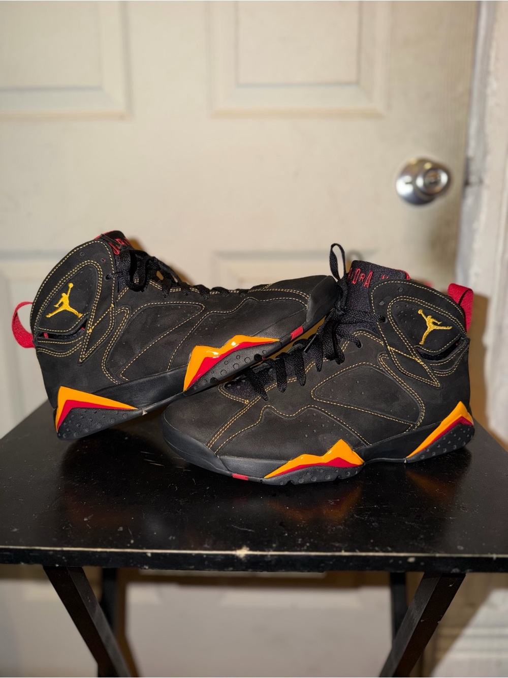 Mens Air Jordan 7 Citrus Basketball Shoes - Black/Yellow/Red Size 9